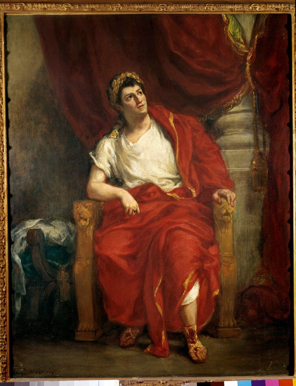 Retrato do comediante François-Joseph (François Joseph) Talma (1763-1826) interpretando Nero na peça Britannicus" de Jean Racine" Pintura de Eugene Delacroix (1798-1863) 1853 Dim. 0,92 x 0,73 m Paris, comédia francesa de Ferdinand Victor Eugene Delacroix
