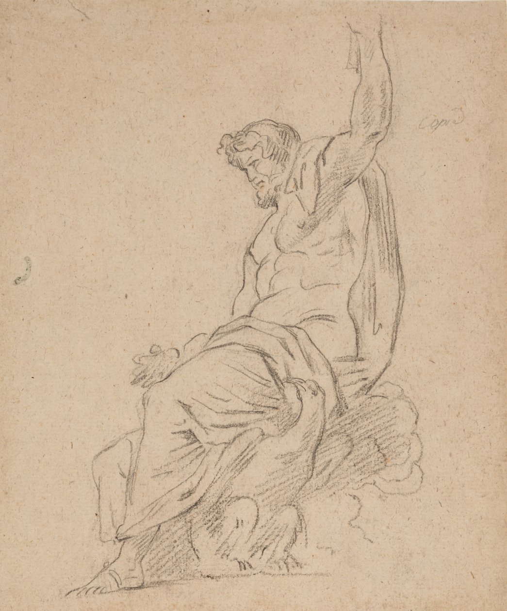 Recto: Figura sentada de um homem, possivelmente de Júpiter, sobre uma águia, alcançando com a sua mão esquerda de Ferdinand Victor Eugene Delacroix