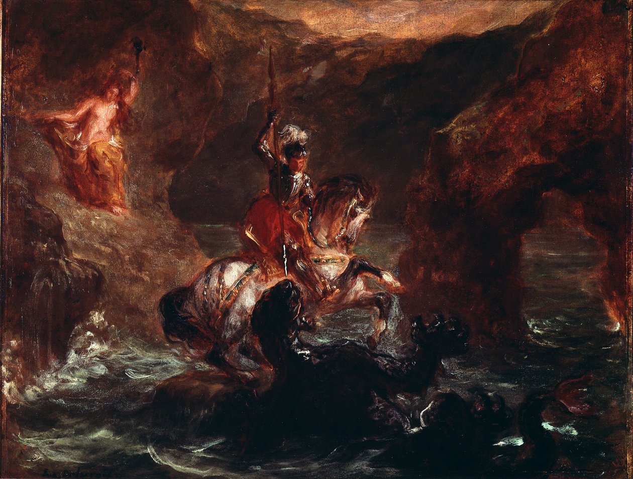 Saint George Killing the Dragon Painting de Eugene Delacroix (1798-1863) 1847 Sun. 28x36 cm Paris, Musee du Louvre de Ferdinand Victor Eugene Delacroix