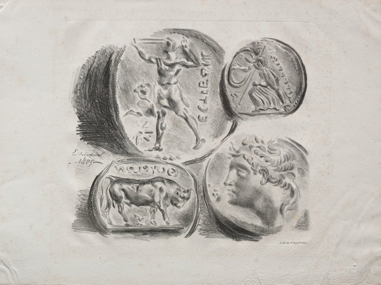 Folha de quatro medalhas antigas, 1825. de Ferdinand Victor Eugene Delacroix