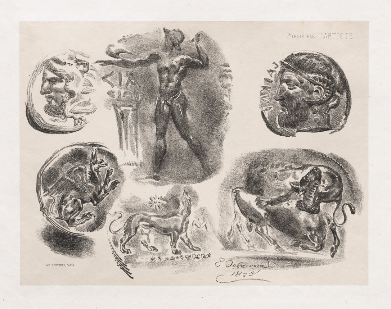 Folha de Seis Moedas Antigas, 1825. de Ferdinand Victor Eugene Delacroix