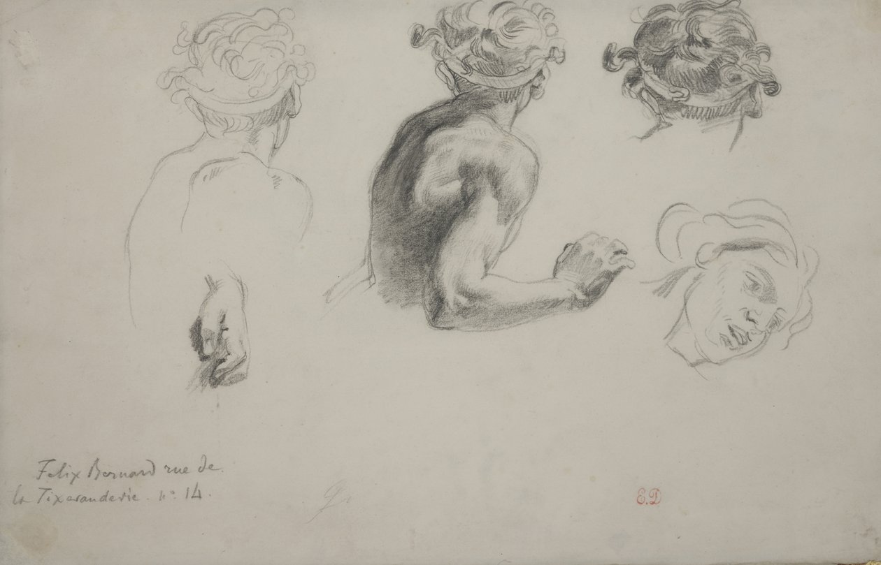 Folha de estudos para a "Justiça de Trajano", c.1840 (lápis sobre papel) de Ferdinand Victor Eugene Delacroix