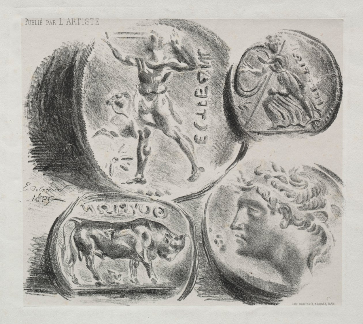 Lençol com quatro medalhas antigas, 1825. de Ferdinand Victor Eugene Delacroix