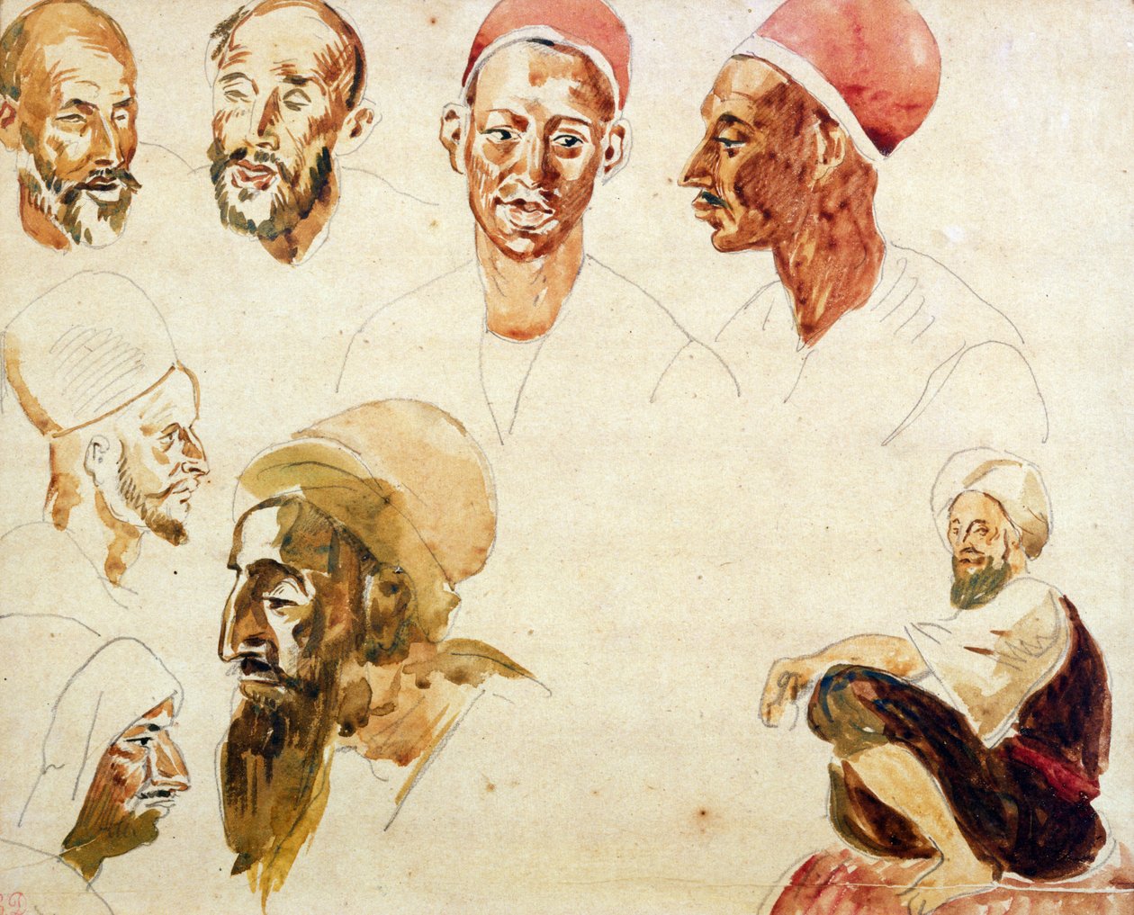 Esboços de cabeças de Ferdinand Victor Eugene Delacroix