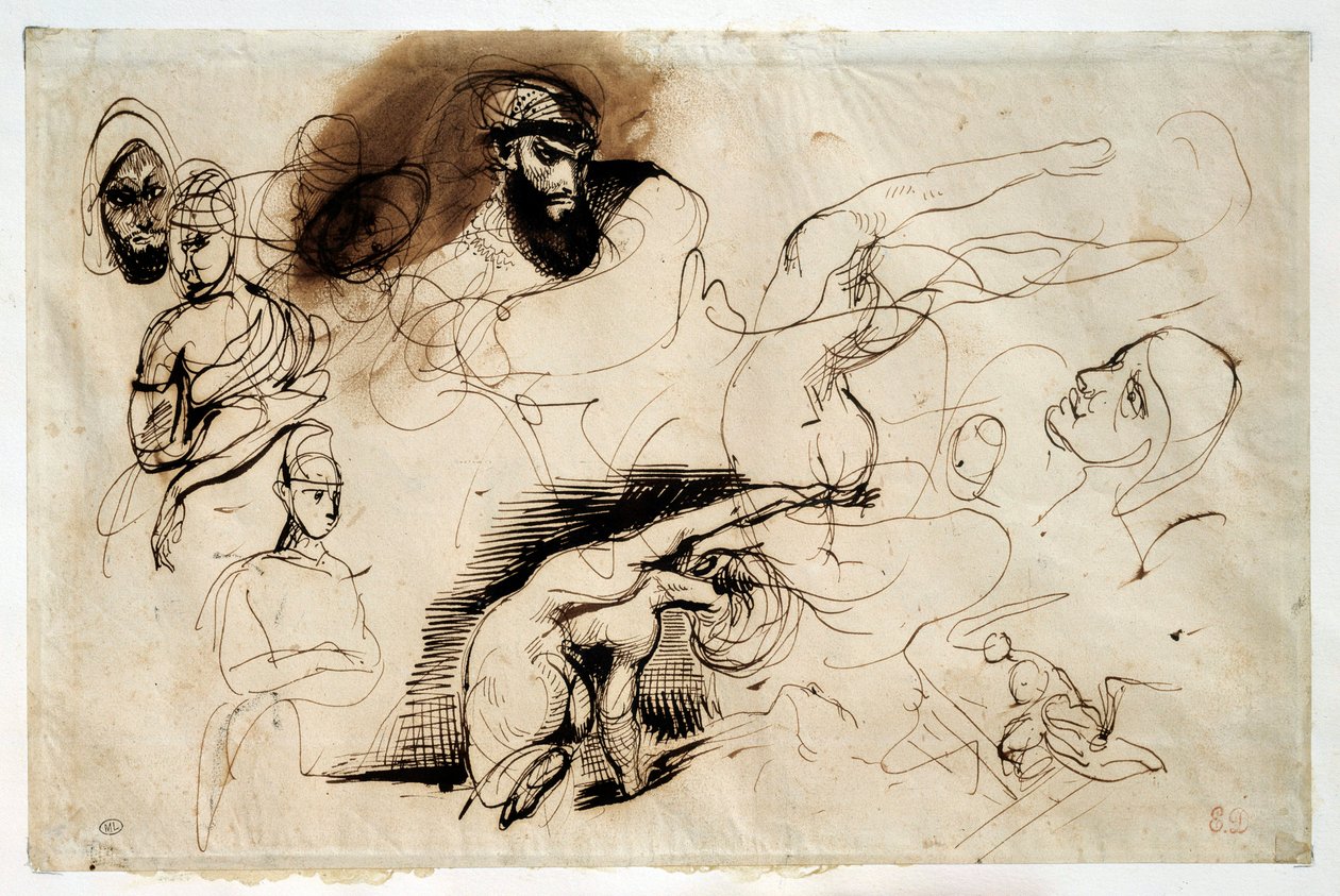 Estudo para a morte de Sardanapale. Desenho de Eugene Delacroix (1798-1863) de Ferdinand Victor Eugene Delacroix