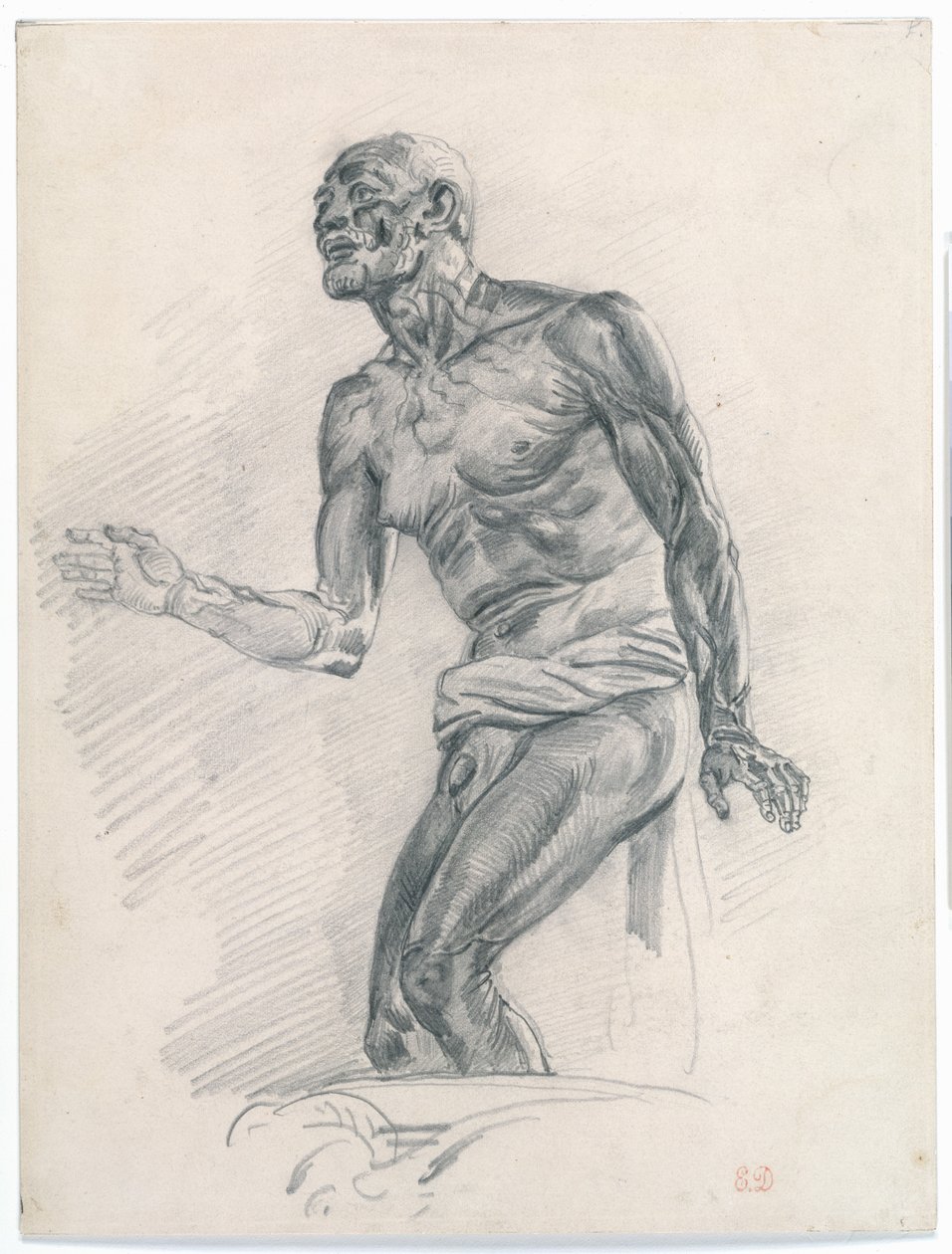 Estudo de um nu masculino: estudo para "The Death of Seneca" 1838-40 (grafite na placa lustrosa de Bristol) de Ferdinand Victor Eugene Delacroix