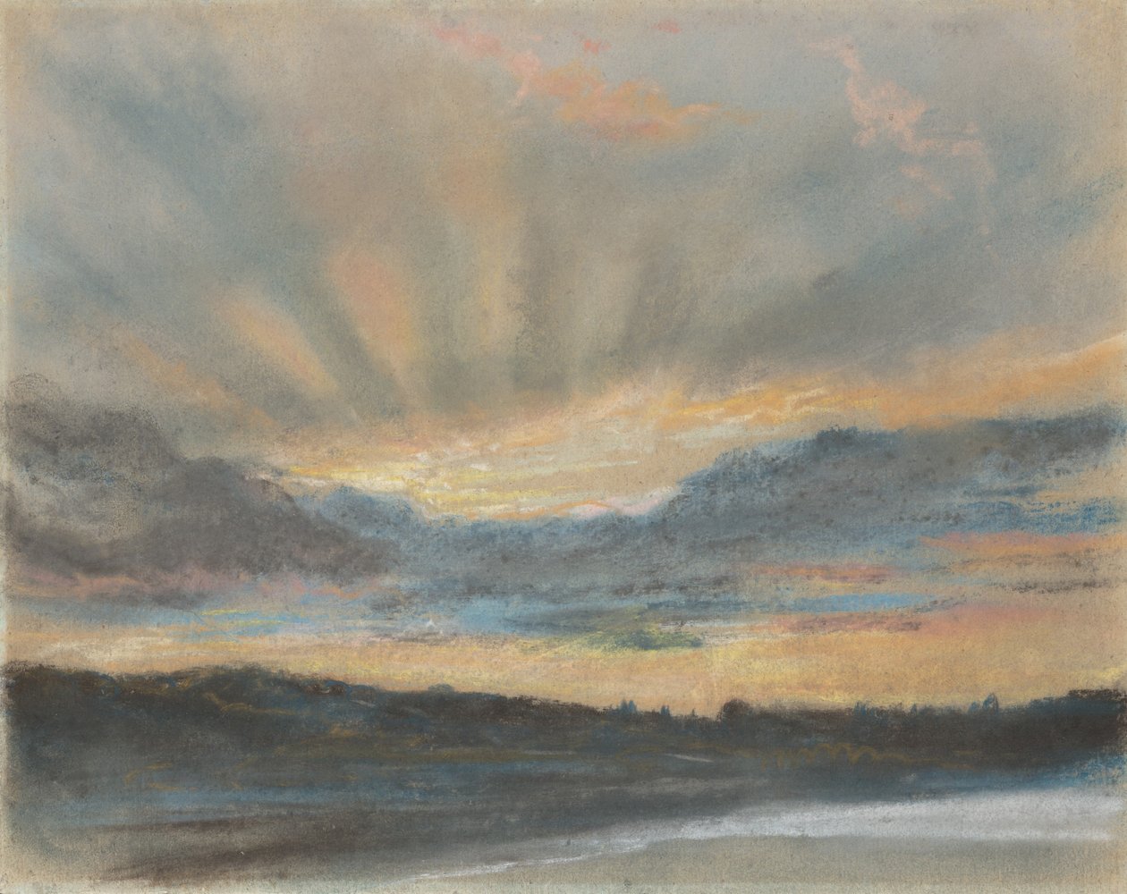 Pôr do sol, c.1850 (pastel sobre papel montado a bordo) de Ferdinand Victor Eugene Delacroix