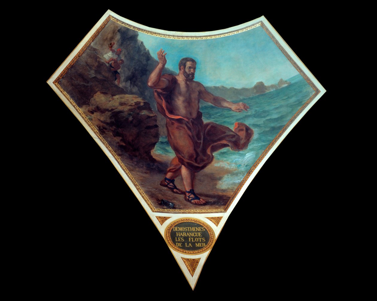 O orador político grego Demóstenes aproveitou as ondas do mar para se endurecer no tumulto e agitação das assembleias do povo de Atenas Fresco de Eugene Delacroix (1798-1863) para decorar a cúpula da biblioteca da Assembleia Nacional (P de Ferdinand Victor Eugene Delacroix