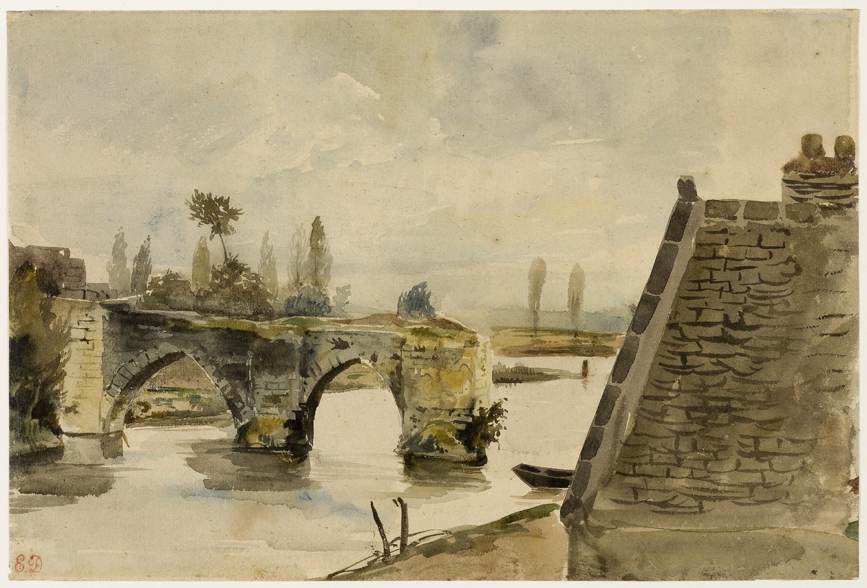 A Ponte Velha de Nantes, c.1827 (aguarela sobre papel creme) de Ferdinand Victor Eugene Delacroix