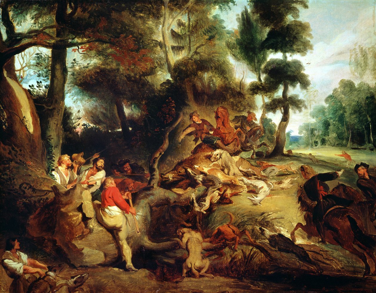 The Wild Boar Hunt, após uma pintura de Rubens, c.1840-50 de Ferdinand Victor Eugene Delacroix