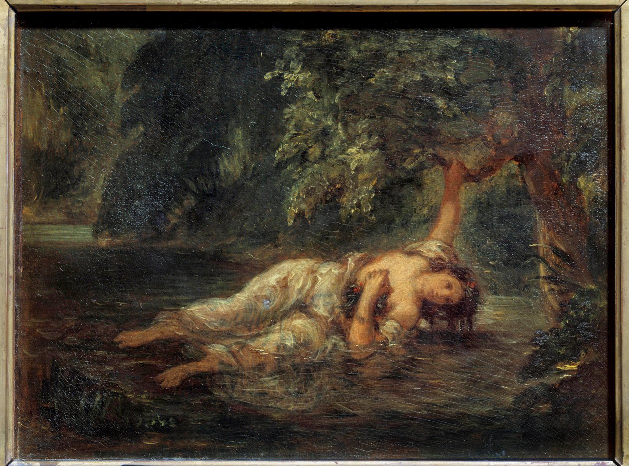 A morte de Ophelie Illustration para "Hamlet" de William Shakespeare. Pintura de Eugene Delacroix (1798-1863) Sun. 0,23x0,3 m de Ferdinand Victor Eugene Delacroix
