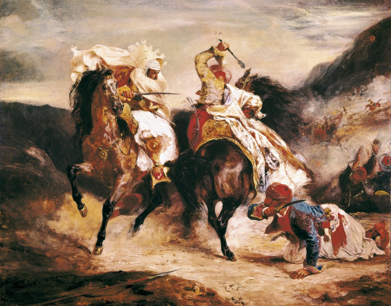 A luta de Giaour e Pasha. Inspire-se no poema de Lord Byron "" Le Giaour "". Pintura Orientalista de Eugene Delacroix (1798-1863) de Ferdinand Victor Eugene Delacroix