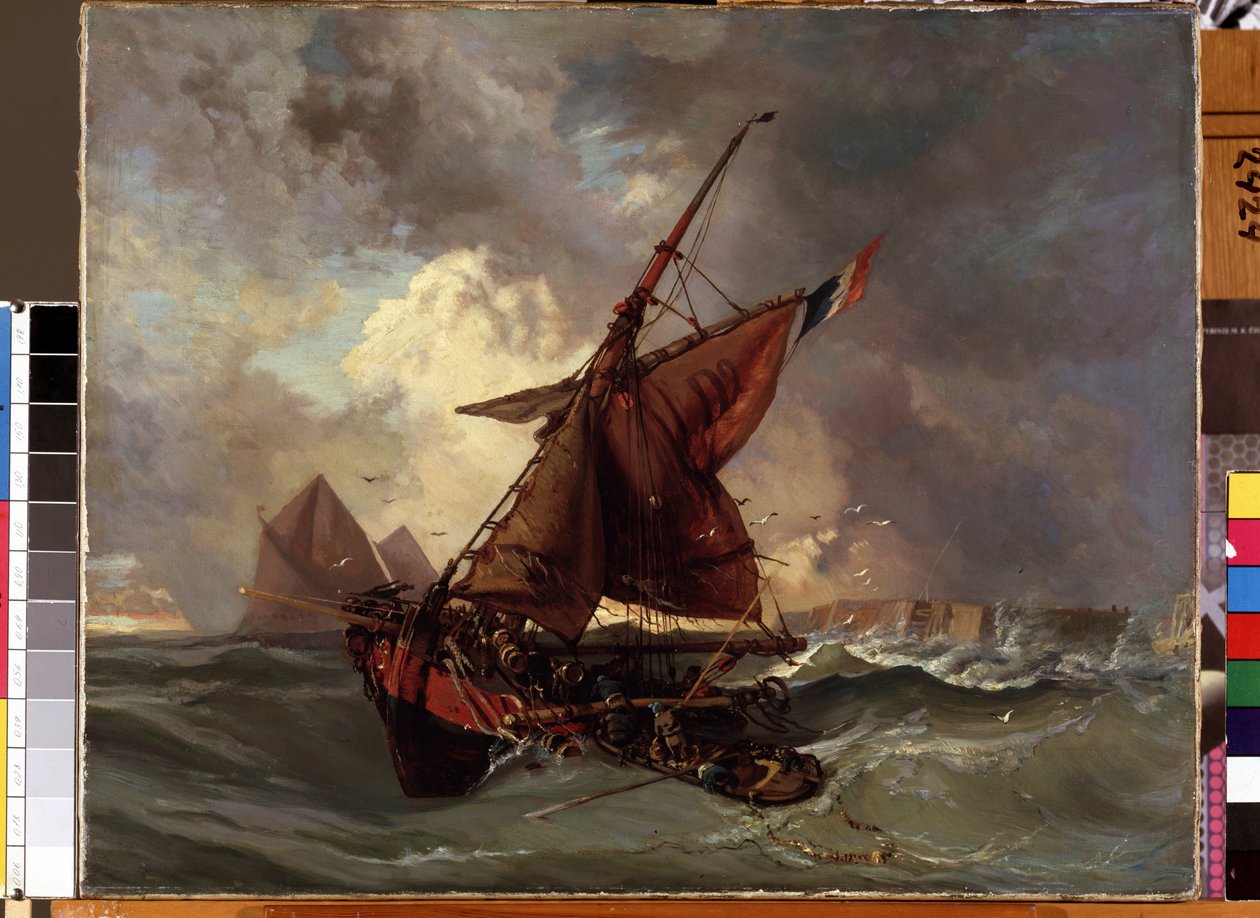 "Navios no mar tempestuoso" Pintura de Eugene Delacroix (1798-1863) Século XIX Mikalojus Konstantinas Ciurlionis Museum of Fine Arts, Kaunas, Lituânia de Ferdinand Victor Eugene Delacroix