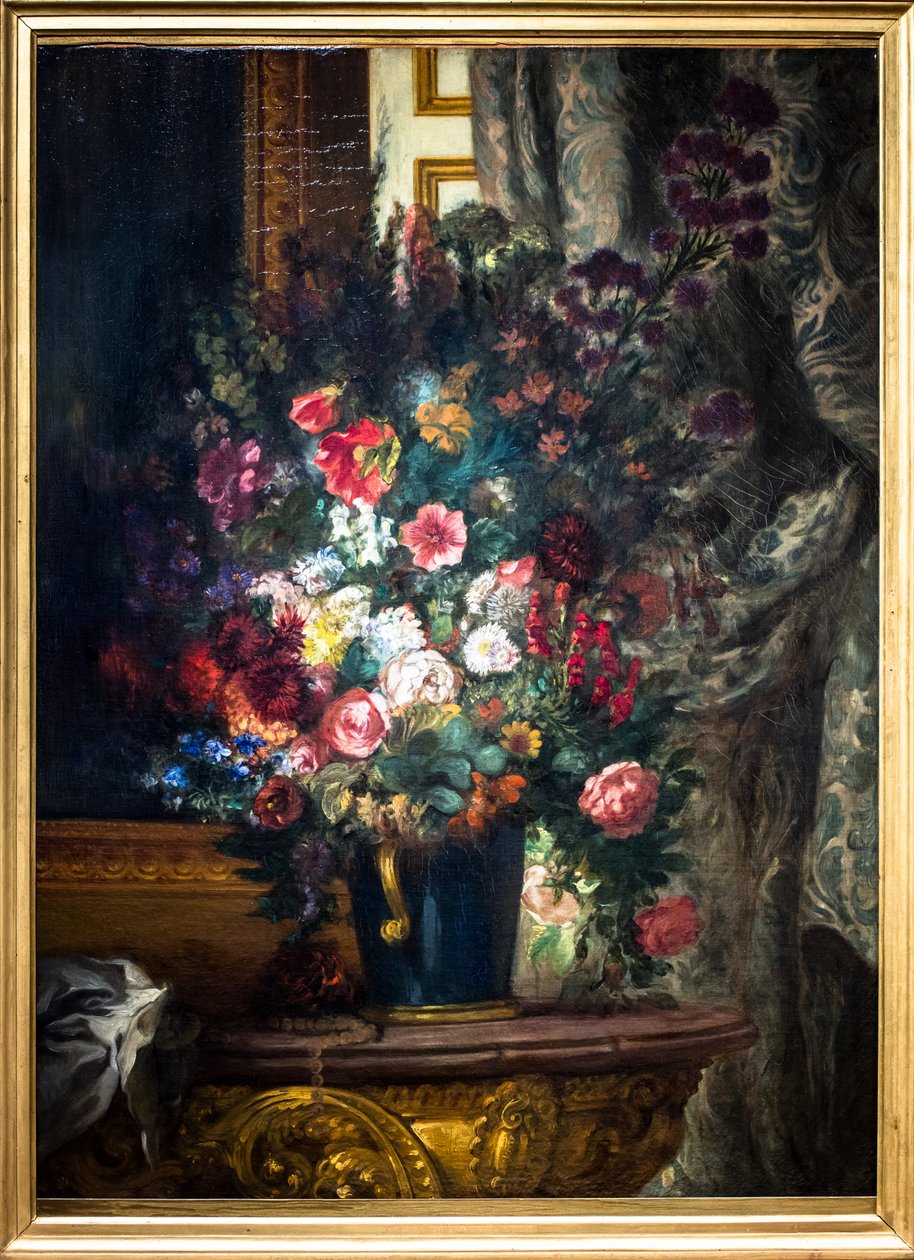 Vaso de flores numa consola de Ferdinand Victor Eugene Delacroix