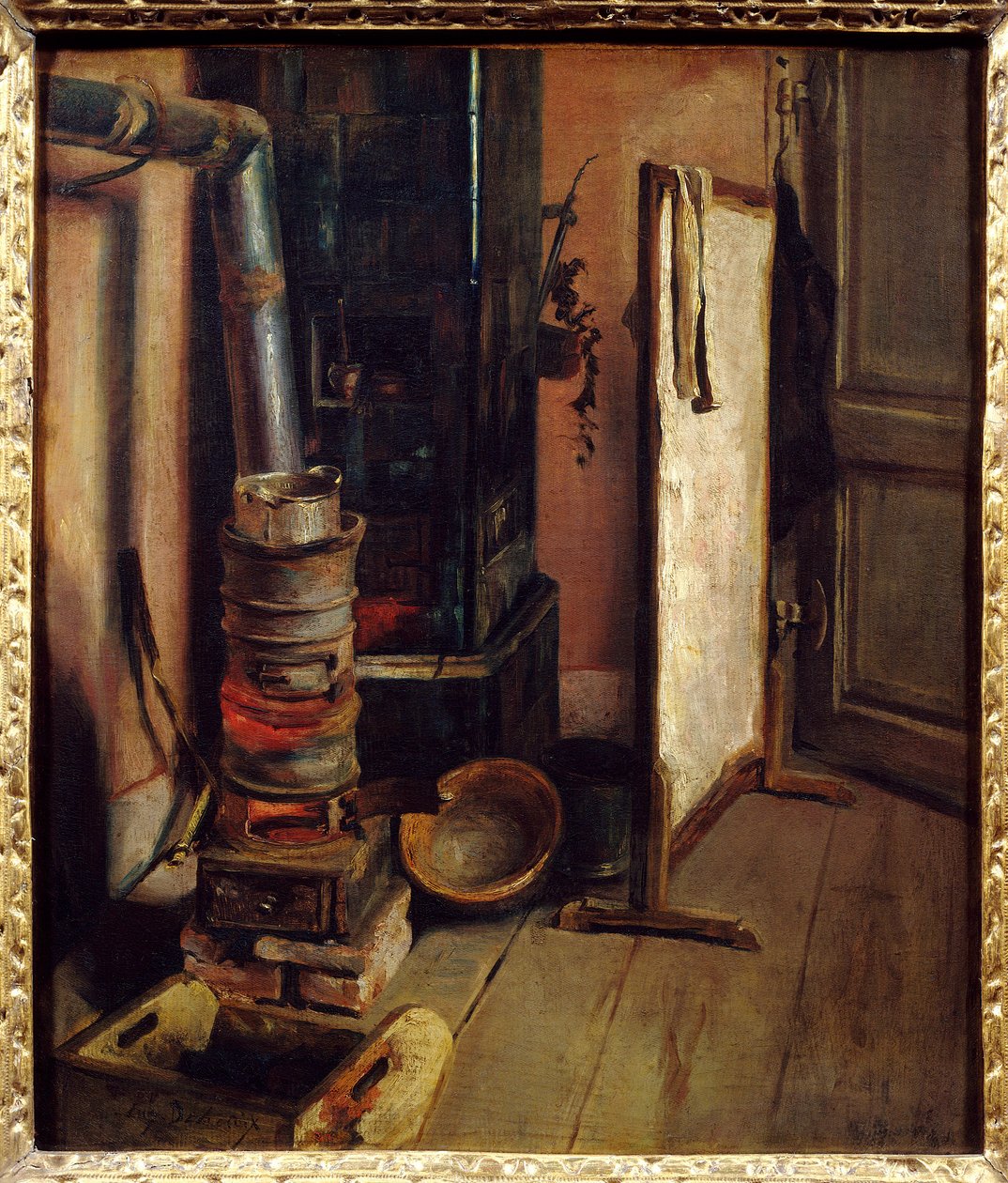 Canto do atelier, o fogão de pintura de Eugene Delacroix (1798-1863). Sol do século XIX. 0,51 x 0,44 m. Paris. Museu do Louvre de Ferdinand Victor Eugene Delacroix