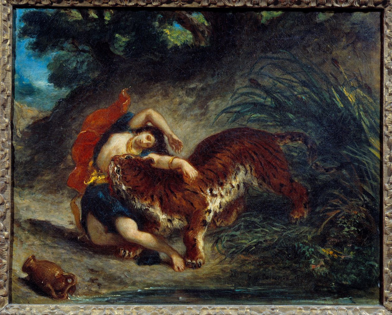 Jovem levada por um tigre ou índia mordida por um tigre. Pintura de Eugene Delacroix (1798-1863) de Ferdinand Victor Eugene Delacroix