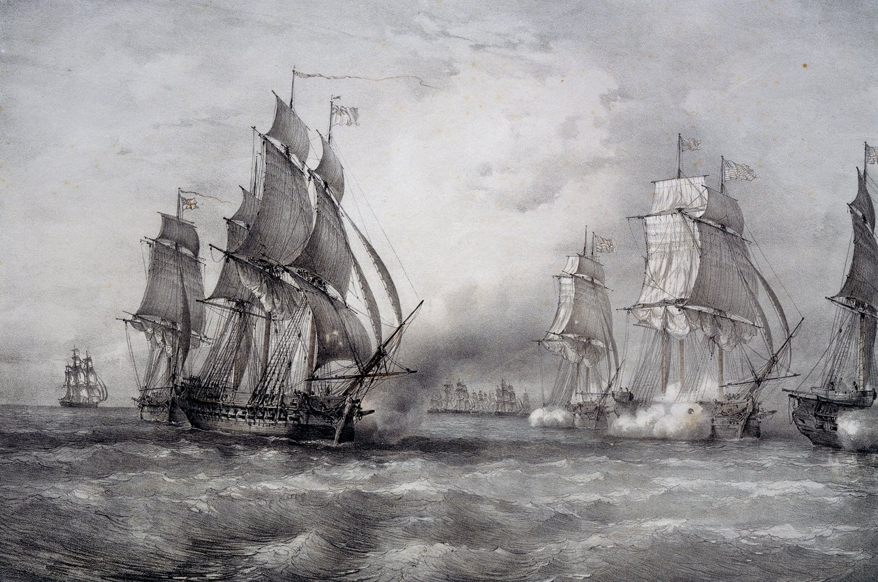 Paul Jones ataca a frota britânica comandada por Pearson e que chega do Mar Báltico de Ferdinand Victor Perrot