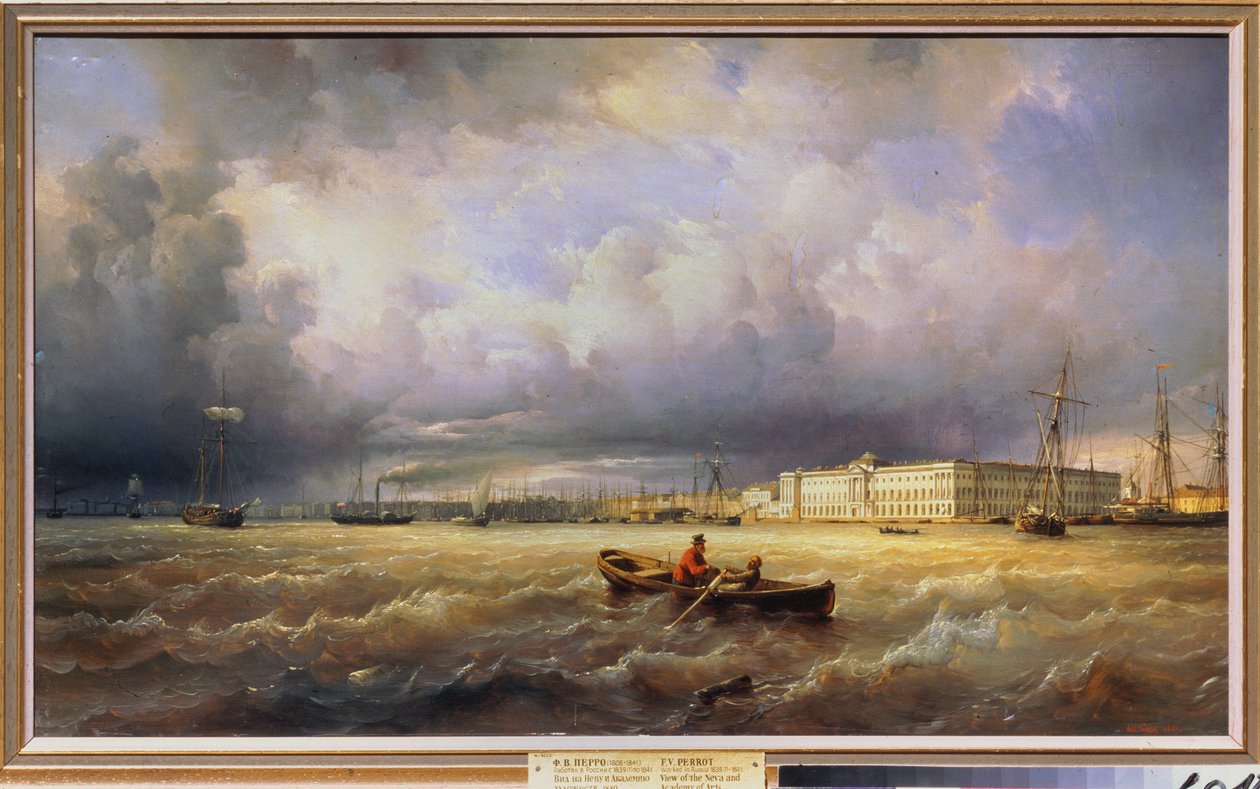Vista da Academia de Belas Artes do Neva em São Petersburgo. Pintura de Ferdinand Victor Perrot (1808-1841), óleo sobre tela de Ferdinand Victor Perrot