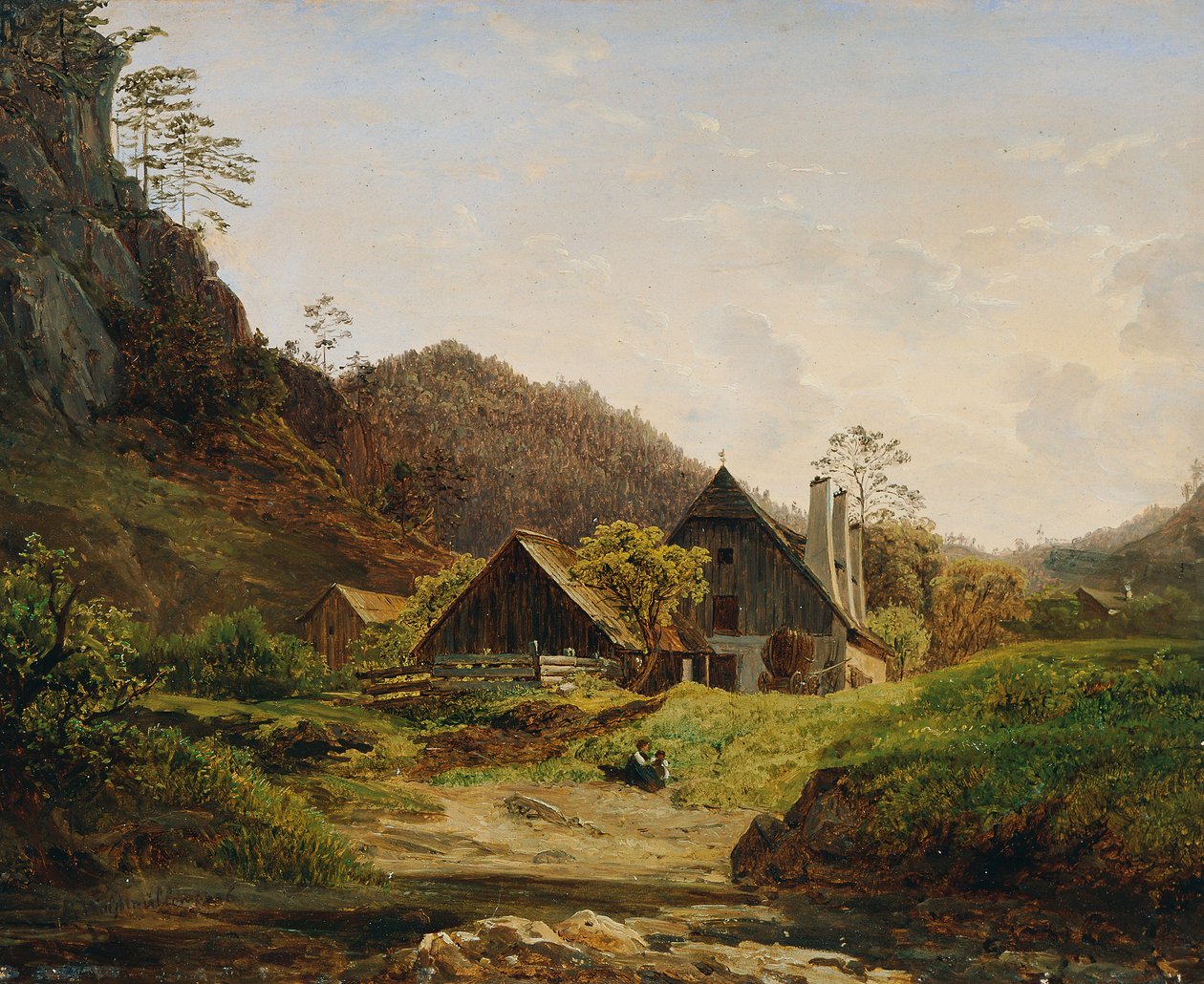 Paisagem com moinho de martelos de Ferdinand Waldmüller