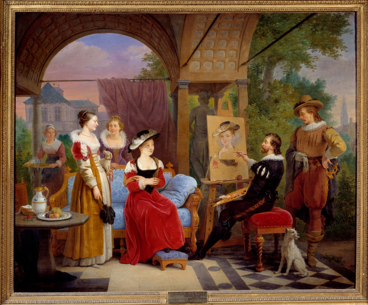 Pierre Paul (Pierre-Paul) Rubens (ou Peter Paul ou Petrus Paulus) (1577-1640) em sua oficina pintando "o chapéu de palha", seu modelo é Suzanne Fourment, sua cunhada. Pintura de Ferdinand de Braekeleer dit l