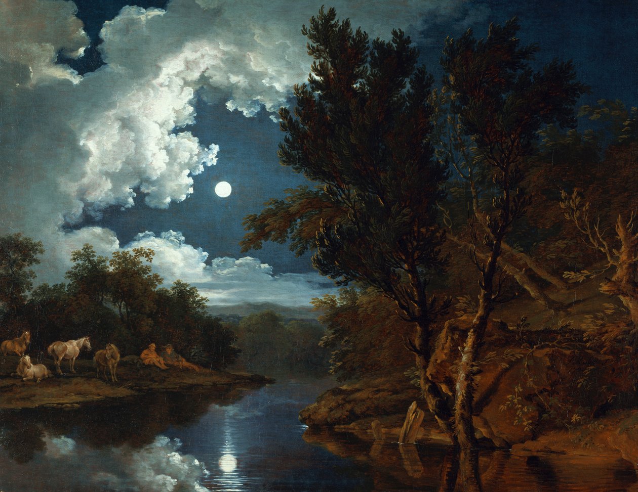 Paisagem do rio ao luar de Ferdinand von Kobell