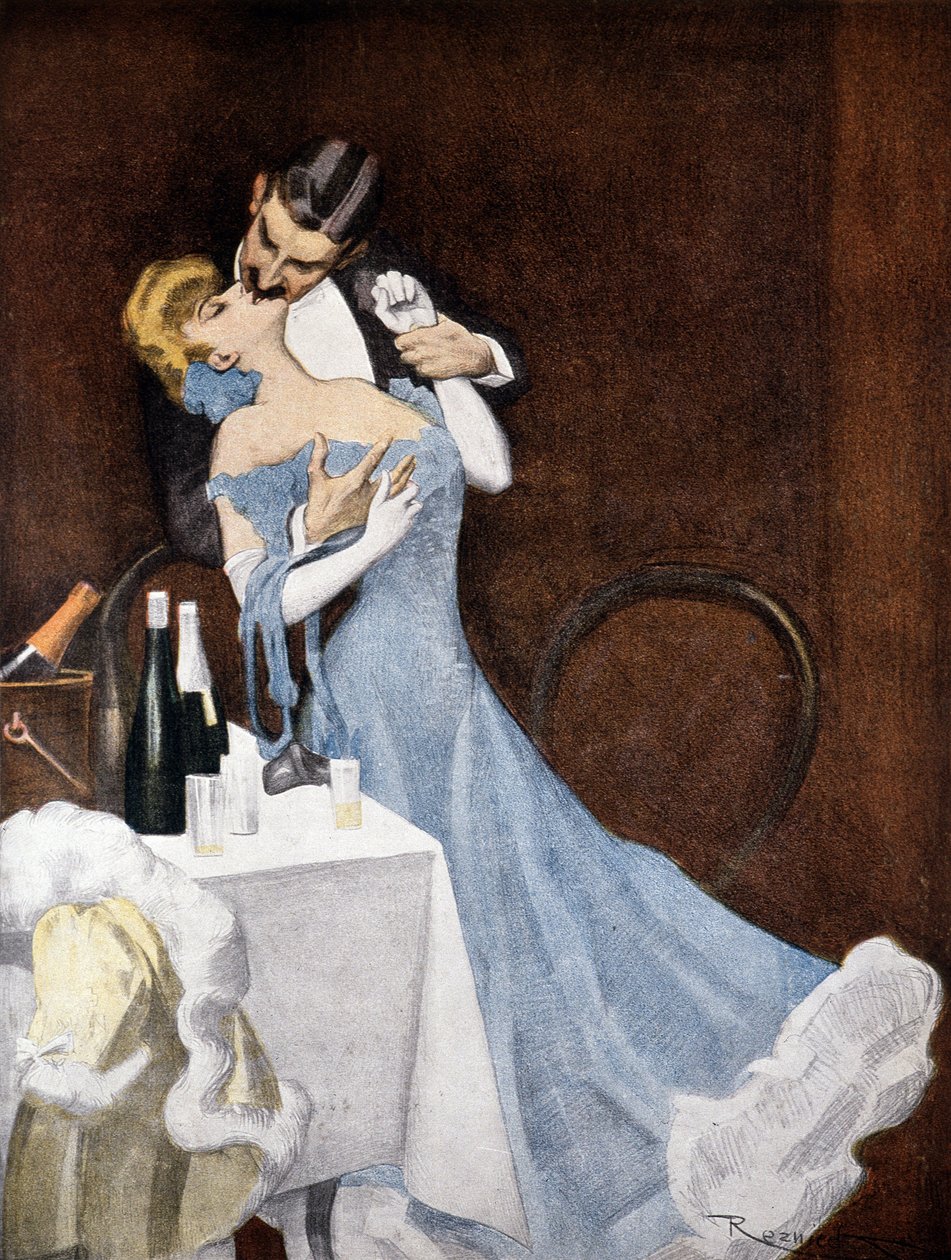 Casal languidamente em renda - desenho, Alemanha de Ferdinand von Reznicek