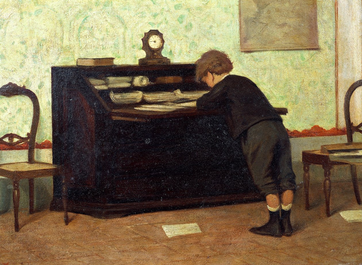 Lição de Ferdinando Buonamici (1820-1892), óleo sobre painel de Ferdinando Buonamici