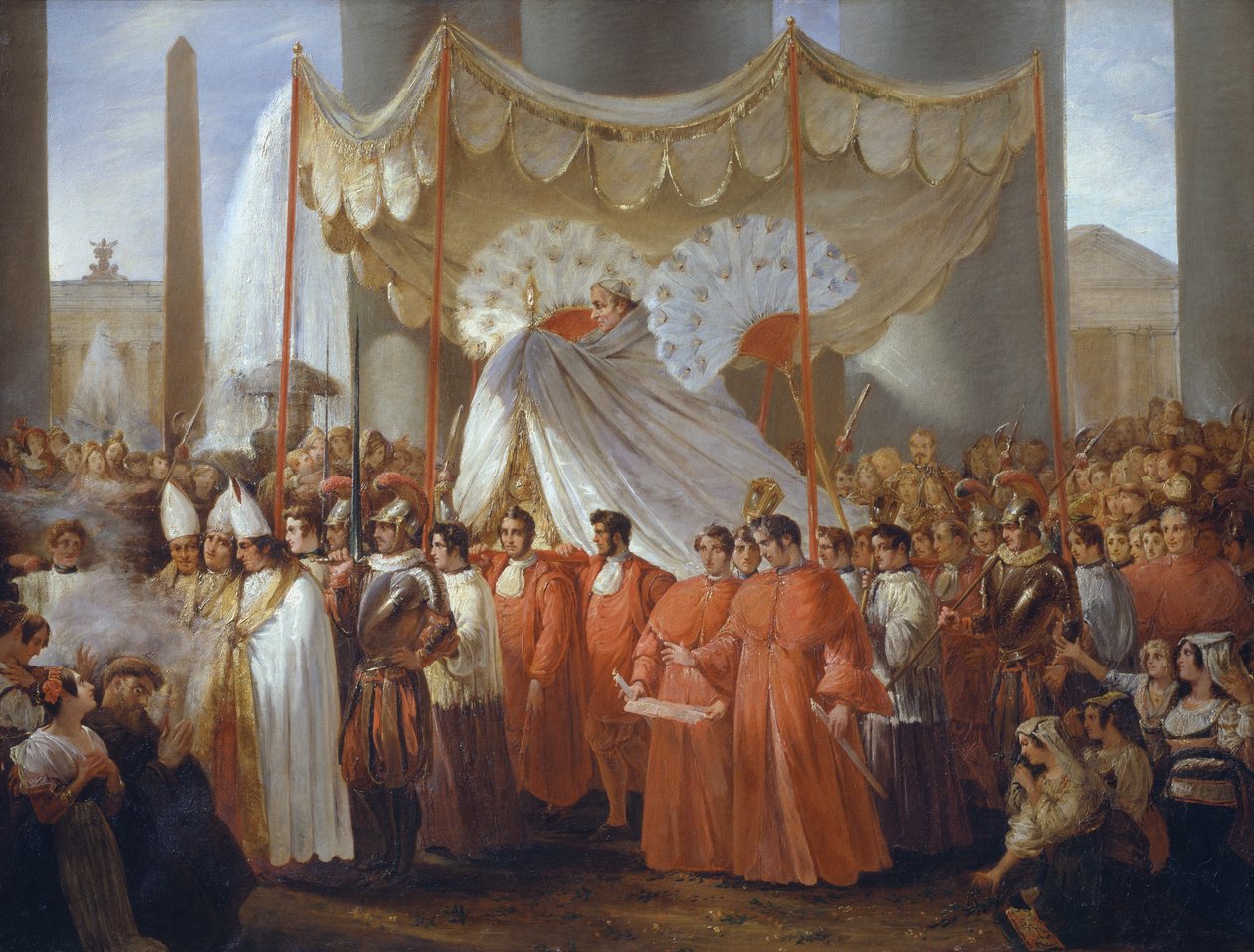 Procissão na Praça de São Pedro para a festa de Corpus Christi sob pontificado de Gregório XVI de Ferdinando Cavalleri