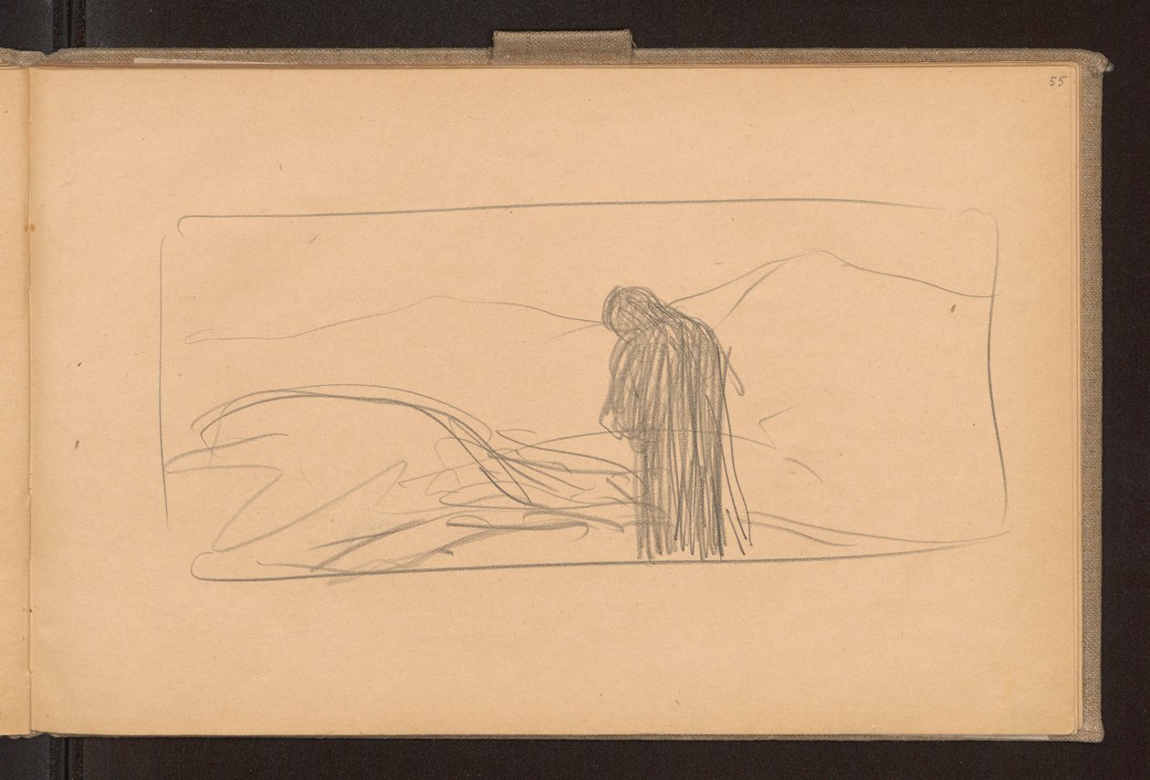 Recto: Der Tod des Pegasus; Verso: Skizzen von gekreuzten Ähren, Entwurf für die Dekoration der Ausgabe "Żurawce" Wl. 1910 de Ferdynand Ruszczyc