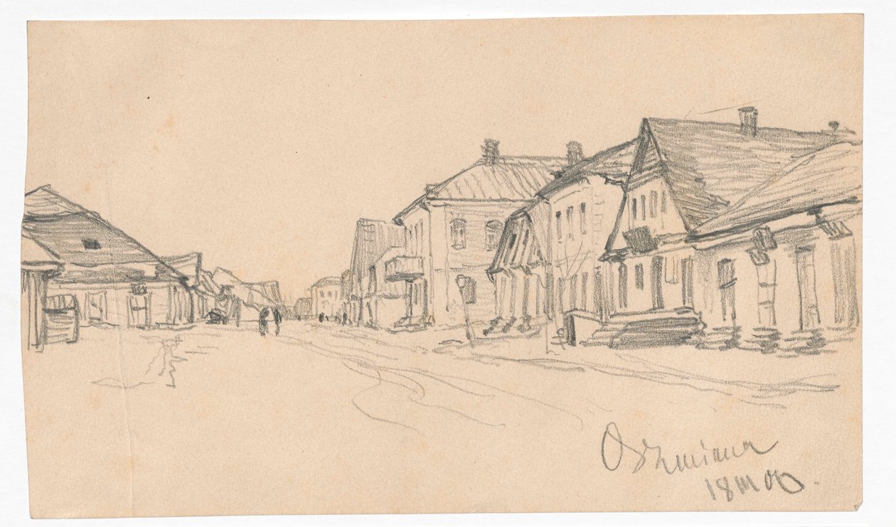 Rua em Oszmiana; verso: esboço de uma porta de Ferdynand Ruszczyc