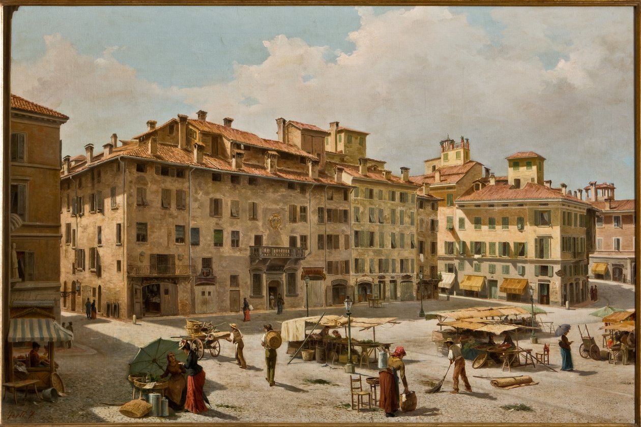 Piazza Grande em Modena (óleo sobre tela) de Fermo Forti