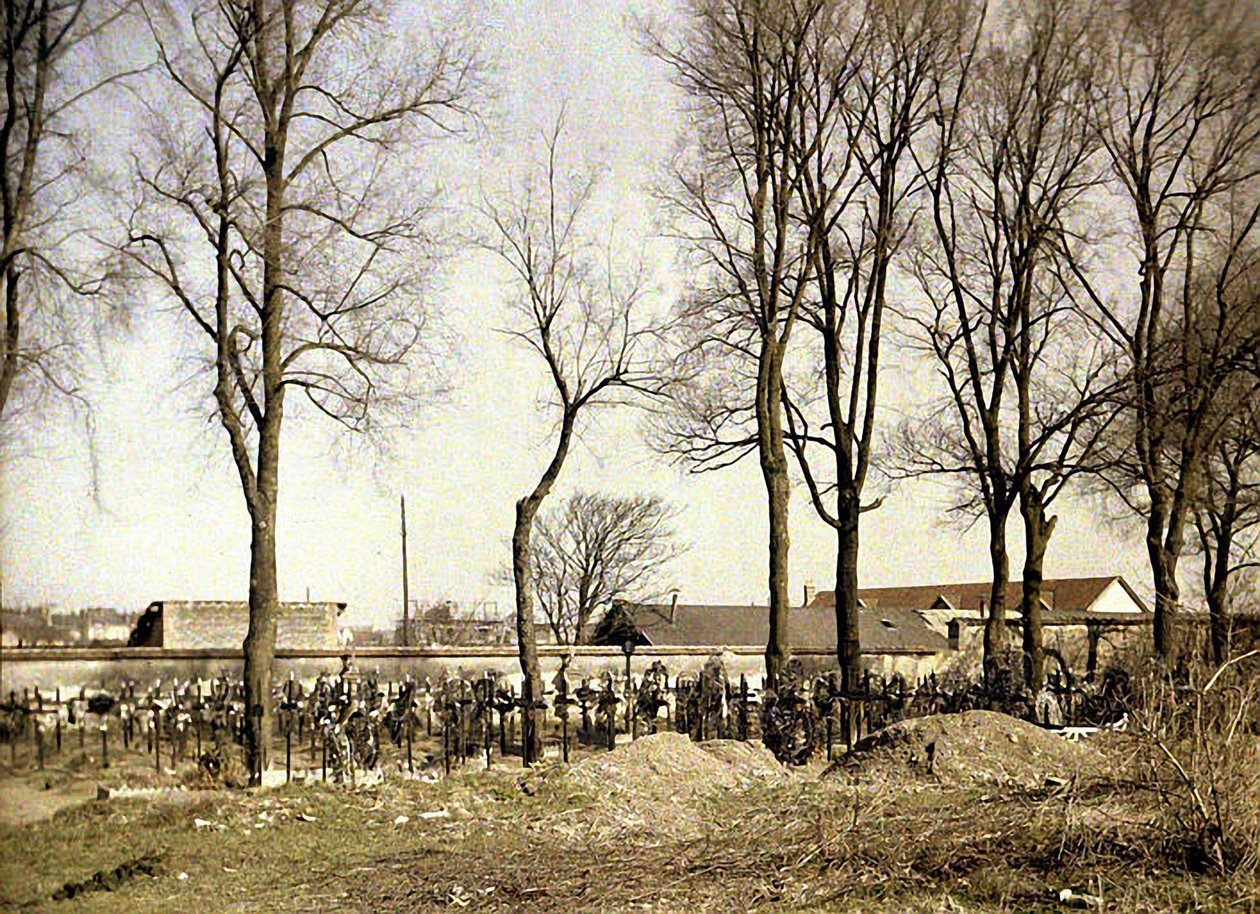 Um, cemitério, com, novo, sepulturas, reims, marne, frança, 1917, (autochrome) de Fernand Cuville