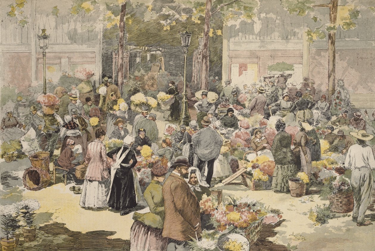 O mercado de flores, Paris, 1886 de Fernand Fau