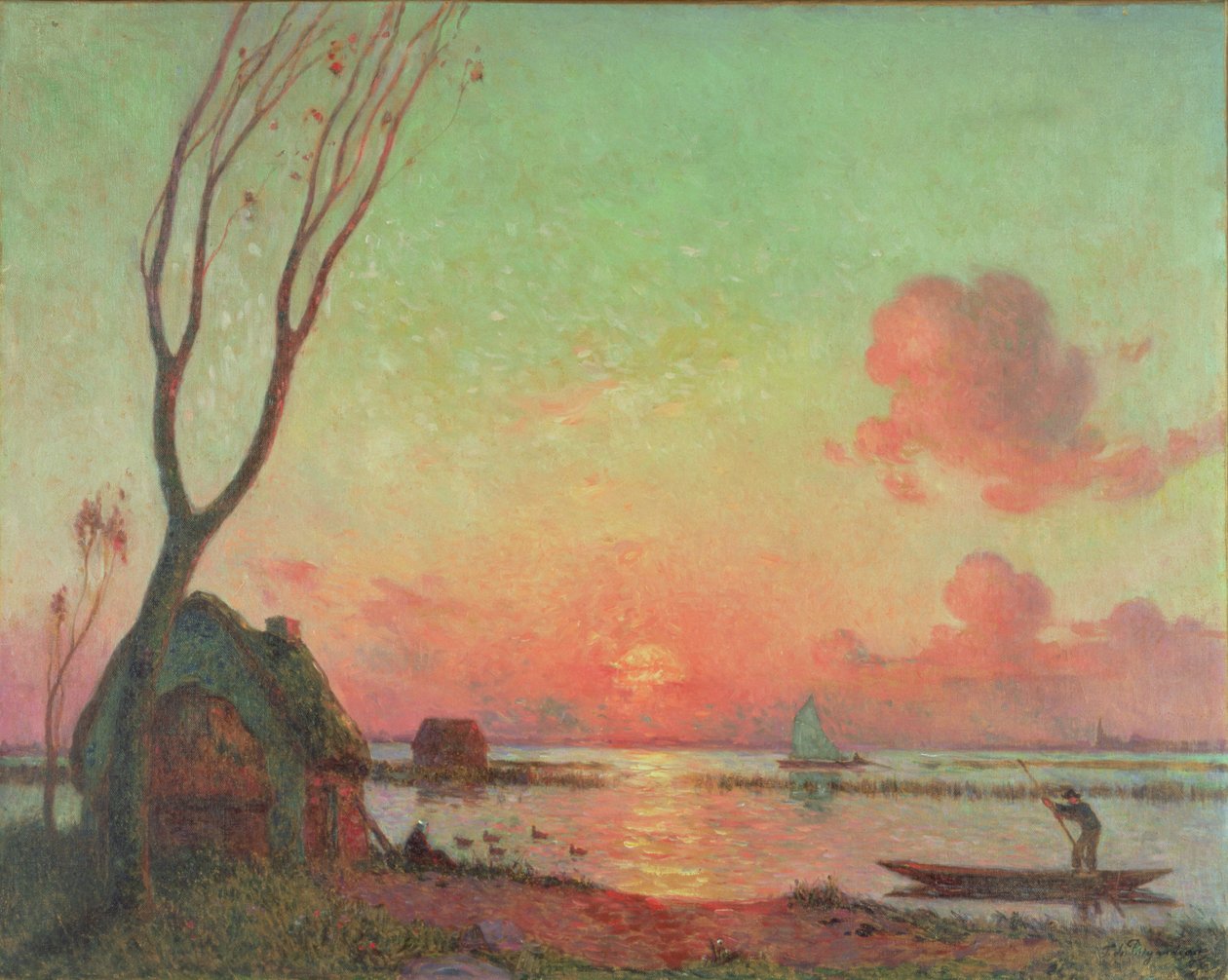 Pôr do sol em Grande Briere, c.1910 de Fernand Loyen du Puigaudeau