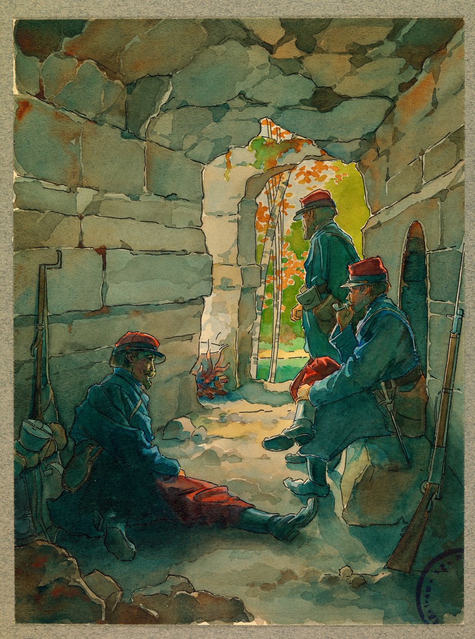 Soldados de infantaria em repouso, route de Vailly de Fernand Barbier