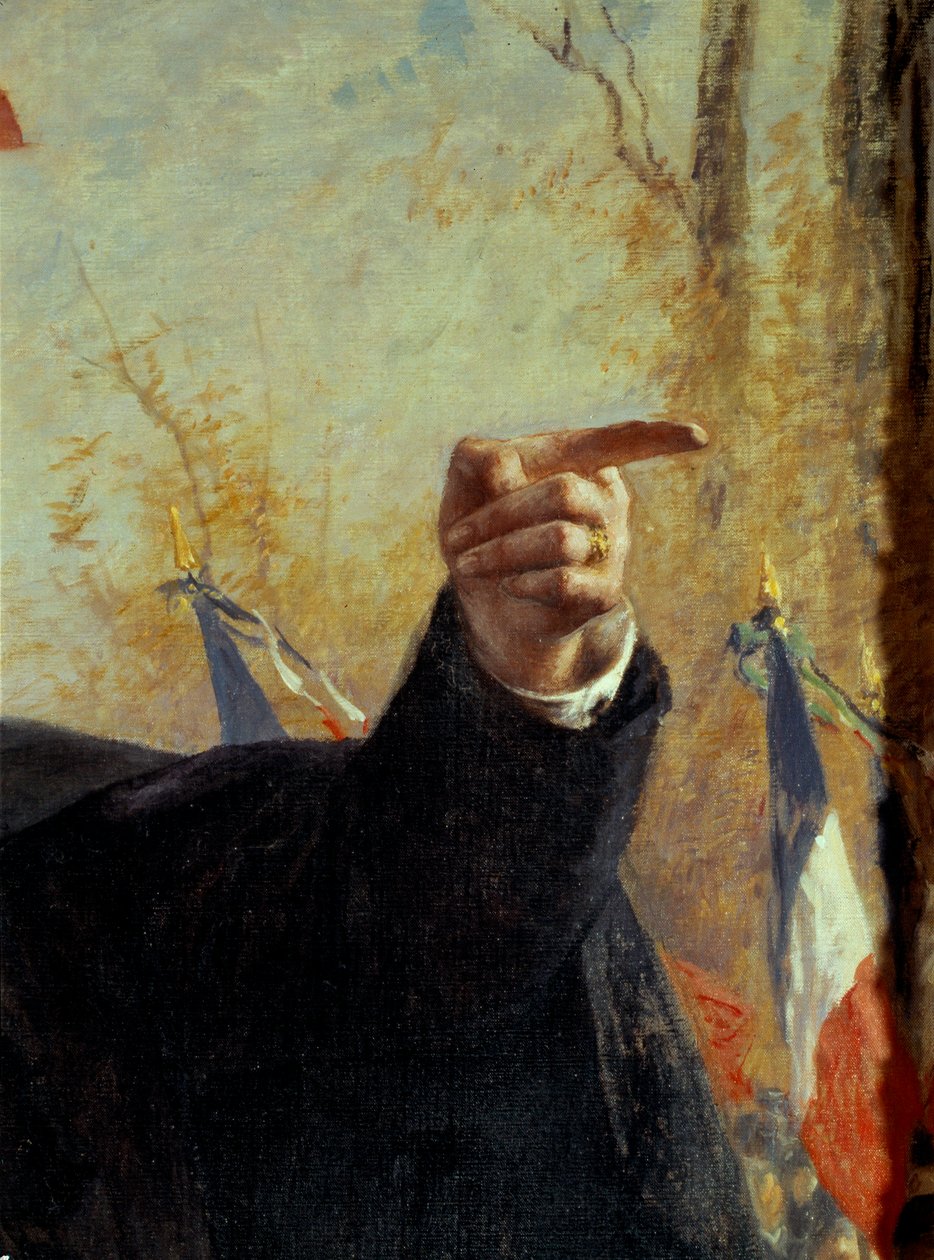 Mão. Detalhe do retrato de Paul Deroulede (1846-1914), militante nacionalista francês, apontando o seu dedo). Pintura de Fernand Cormon (1845-1924) de Fernand Cormon