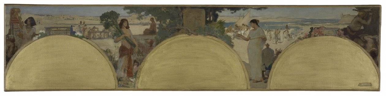 Esboço para o Hôtel de Ville de Paris: História da escrita - tempos antigos, ca. 1890 (óleo sobre tela) de Fernand Cormon