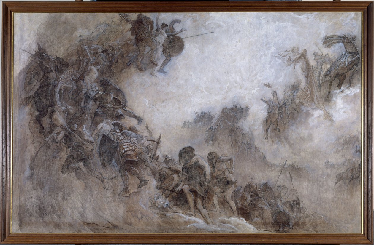 Esboço para o teto do anfiteatro de paleontologia do Museu de História Natural de Paris: As Raças Humanas (Plafond) de Fernand Cormon