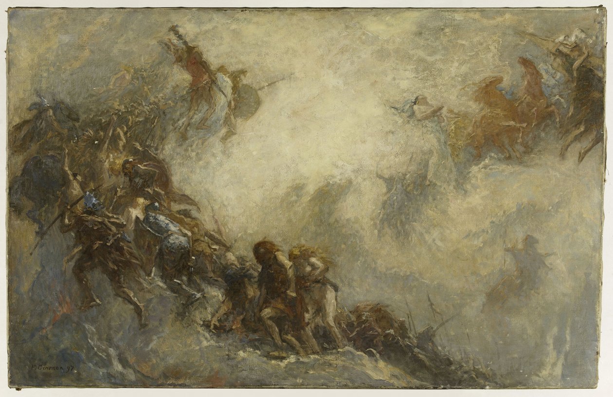 Esboço para o anfiteatro de paleontologia do Museu de História Natural de Paris: Raças humanas (Teto) de Fernand Cormon