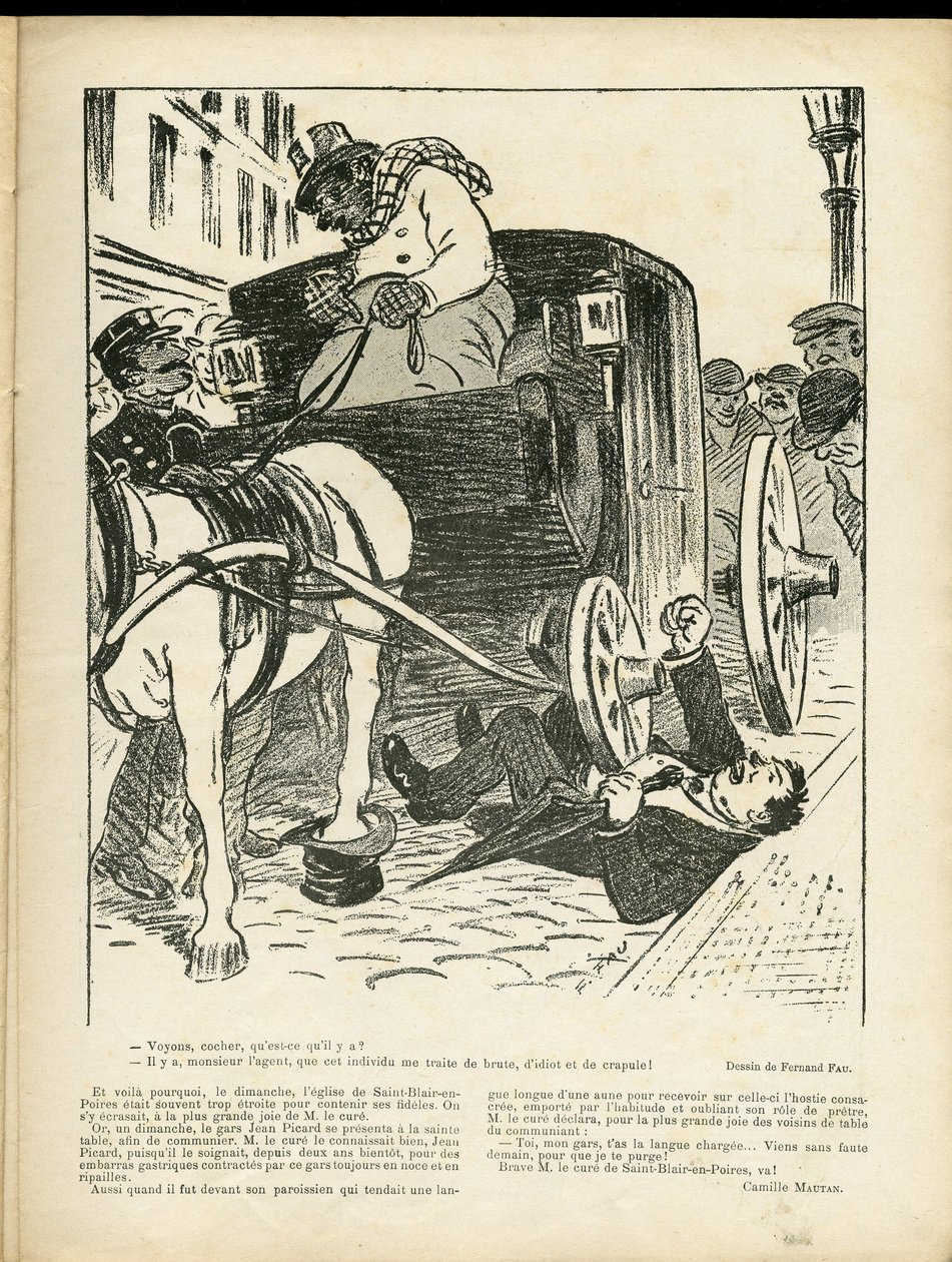 Ilustração de Fernand Fau (1858-1919) in Le Rire, 29/02/08 - Metiers, Transport, Disaster Accidents, Caleche Fiacre Cab - Cochers Fiacres de Fernand Fau
