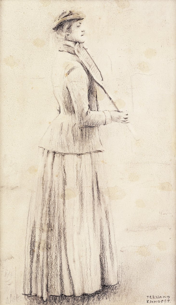 Um tenista; Estudo para "Memórias"; Um tenista; ou tênis de grama; Estudo para "Memories" Tennisspeelster; Estudo para "Memórias", c.1887 de Fernand Khnopff