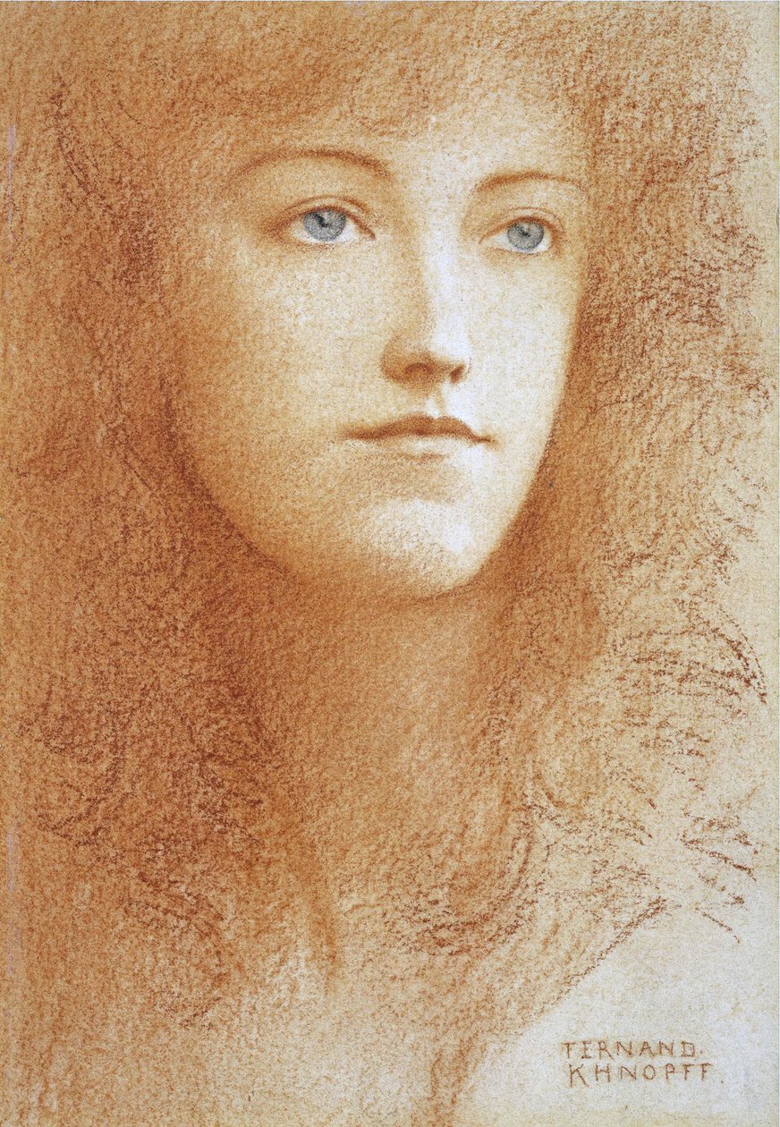 ""Retrato de uma jovem inglesa"" Sanguine sobre papel por Fernand Khnopff (1858-1921) Por volta de 1890 Coleção particular de Fernand Khnopff