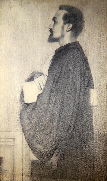 Retrato de um Homem (lápis sobre papel) de Fernand Khnopff