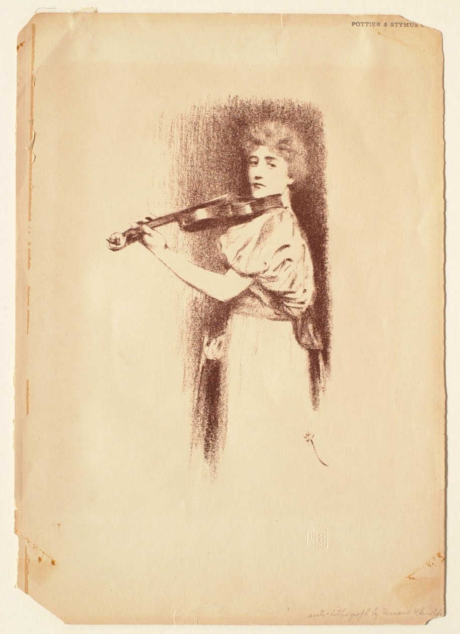 Mulher a tocar violino de Fernand Khnopff