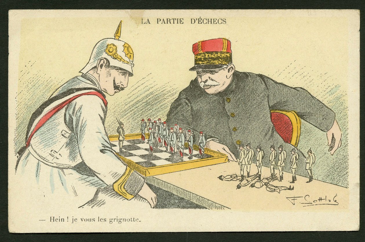 Cartão Postal, Satirical in Colors: Hein! I Snack You - Guerra de 14 -18, Alemanha Prússia - William II, Joffre, Soldados Ilustração de Gottlob (1873-1935) de Fernand Louis Gottlob