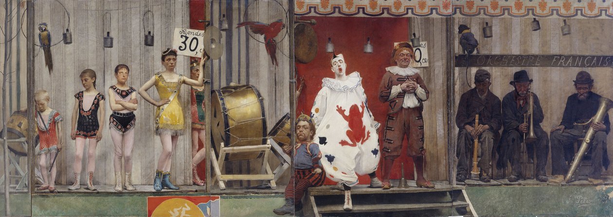 Grimaces e miséria - Les Saltimbanques, em 1888 (óleo sobre tela) de Fernand Pelez