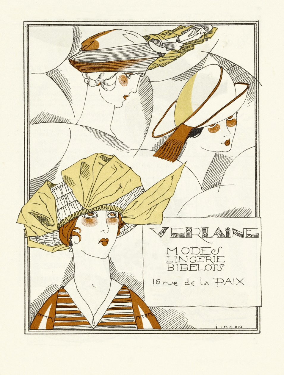 Propaganda para Verlaine, Modos, Lingerie, Bijuterias, pub. 1914 (estêncil) de Fernand Siméon
