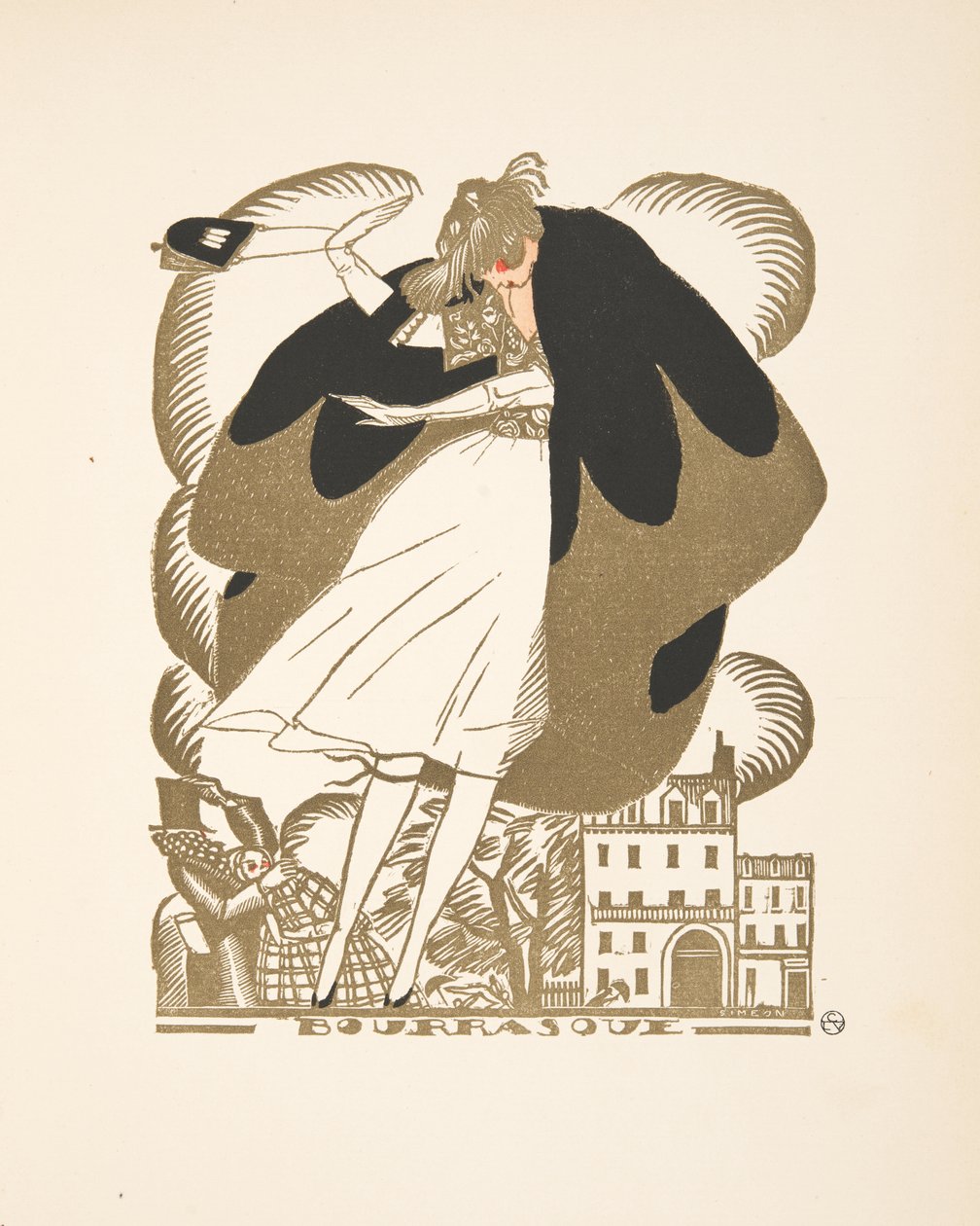 Bourrasque, de uma coleção de placas de moda, 1920 (pochoir print) de Fernand Siméon
