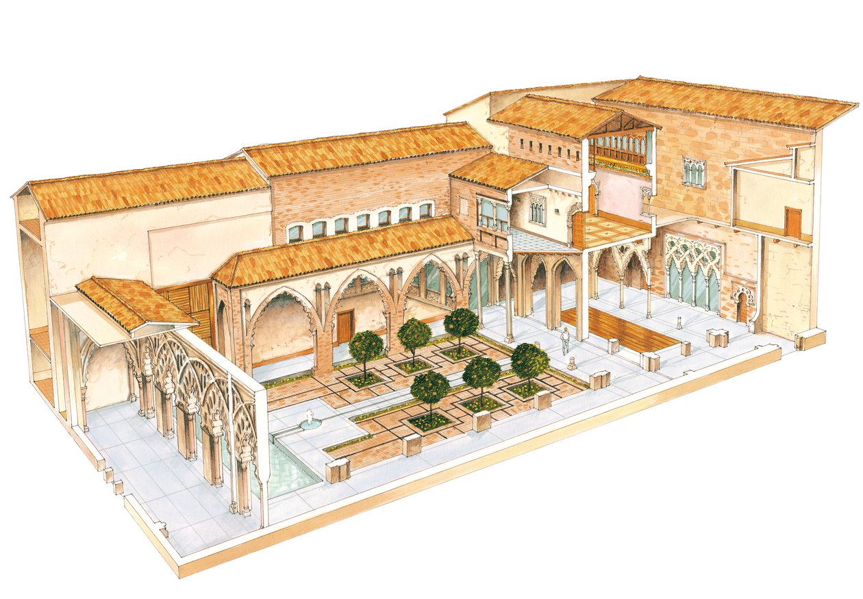Aljaferia. Saragoça, Espanha. Palácio islâmico. Pátio de Santa Isabel. de Fernando Aznar Cenamor