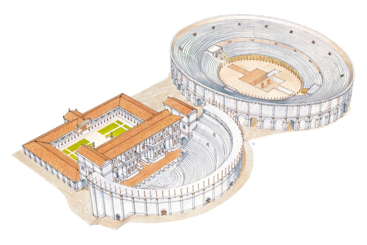Teatro romano e anfiteatro. Reconstrução. Mérida, Espanha de Fernando Aznar Cenamor